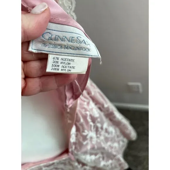 Vintage Gunne Sax Pink Lace & Satin Prairie Dress | Puff Sleeves - Picture 2 of 13